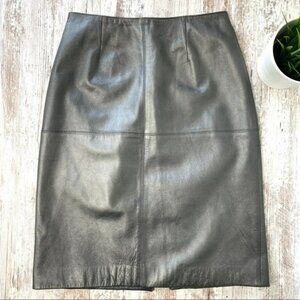 JONES NEW YORK Metallic Gray Genuine Leather Pencil Skirt Womens Size 6 EUC